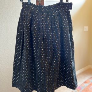 Quality Vintage Wool A-Line Skirt Dark Grey with Green & Yellow dots